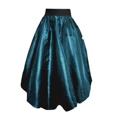 Tale: Pull on our Enoki Puffball Skirt for an evening extravaganza. The deep side pockets are a must on a night out and these can fit your phone as well as all of your other essentials. The gorgeous deep waistband cinches in your waist without being tight and this skirt is fully lined with soft jersey for ultimate comfort. The crisp teal taffeta gathers beautifully at the waist adds volume to the skirt that captures the light beautifully and makes you sure to stand out from the crowd. Our model is 5ft 9" and wears an S with our Primrose Top. Please see our size guide. 100% Polyester Taffeta, 95% Cotton 5% Elastane waistband and 95% Viscose 5% Lycra lining. Made in Britain Wash at 30* Warm Tumble Dry Warm Iron Do Not Bleach Do Not Dry Clean Evening Taffeta Skirt, Full Taffeta Skirt With Lining, Satin Tiered Party Skirt, Taffeta Pleated Full Skirt, Taffeta Full Pleated Skirt, Taffeta Flared Skirt For Evening, Party Flared Skirt With Pockets, Fitted Taffeta Party Skirt, Fitted Taffeta Full Skirt