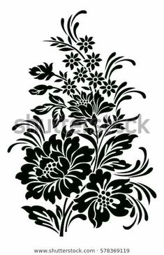 a black and white floral design on a white background stock photo, royalty image and royalty