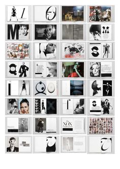 an assortment of black and white images on a wall with the number one in it