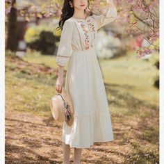 Beige Retro Casual Maxi Dress (Simple) White Floor-length Midi Dress For Spring, Cream Long Sleeve Vintage Dress For Summer, Cream Midi Dress For Spring Garden Party, White Vintage Midi Dress For Spring, White Midi Vintage Dress For Spring, Chic Apricot Maxi Dress For Summer, Summer Feminine Vintage Maxi Dress, Casual Ankle-length Summer Dresses, Cream Maxi Dress For Summer Garden Party