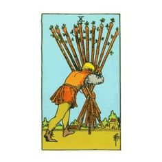 a tarot card with an image of a man holding up arrows in front of him