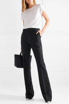 TOM FORD | Pinstriped wool flared pants | NET-A-PORTER.COM Power Suits For Women, Outfit Work, Elegant Office, Black Flare, Simple Chic, Satin Maxi Dress, Designer Accessories