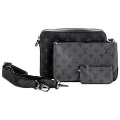 Louis Vuitton hot season ticket multi pochette in coated monogram canvas in black and gray combo. Sold out worldwide. Gentlemen's style. Composed of three detachable parts: cross body, pochette and round coin purse. Adjustable strap. Comes with dust cover and original box. sm: 5" x05"x 2.75" md: 9.5"x0.5"x6" Louis Vuitton Purses, Bag Types, Hot Season, Luxury Luggage, Louis Vuitton Crossbody Bag, Louis Vuitton Purse, Season Ticket, Grey Bag, Novelty Bags