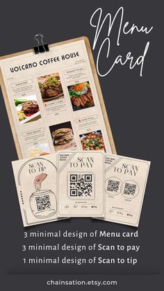 the menu card is designed to look like it has been made in adobe and pst