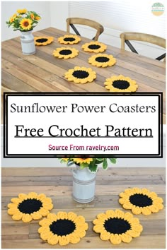 the sunflower power coasters are made with crochet