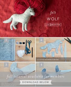 the instructions for making felt wolfs with scissors and yarn are shown in this image