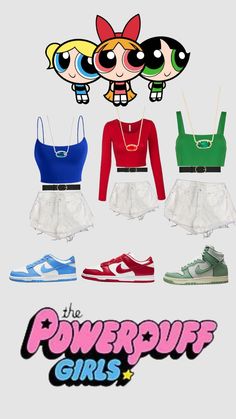 the powerpuff girls are wearing different outfits