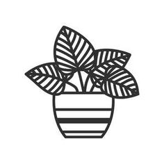 a potted plant with leaves in it on a white background, line art style