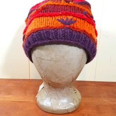 Cheveaux Handmade Wool Knit Fleece Lined Cap Warm Bright Cheerful. Red Knitted Hat For Fall, Cozy Red Knitted Hat, Multicolor Wool Knitted Beanie, Multicolor Knitted Wool Beanie, Red Knit Hat One Size, Red Knit One-size Hat, Warm Red Acrylic Hat, Wool Knitted Hats One Size, One Size Wool Knitted Hats