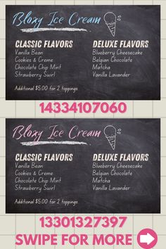 the menu for an ice cream parlor