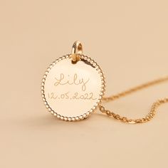 Accessorize with personality and choose our Beaded Disc Necklace for the perfect personalized jewellery gift. A classic disc surrounded by delicate beads in your choice of three metals, paired with your own hand-engraved message. 18K Champagne Gold Plated, 925 Sterling Silver or 18K Rose Gold PlatedBeaded Disc Charm: 0.8 x 0.8Secure clasp fasteningHand-engraved in our Paris workshopSent with love in a complimentary gift boxAny slight variations in lettering depth, spacing and alignment from the Disc Necklace, Engraved Jewelry, Engraved Necklace, Champagne Gold, Metal Necklaces, Gold Plated Chains, Jewelry Lover, Hand Engraving, Metal Chain