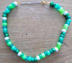 A brightly coloured Necklace/Choker made with chunky beads! Green Handmade Round Beads Choker, Green Beaded Choker, Handmade Green Beaded Choker Necklace, Kandi Necklace Choker, Multicolor Polished Bead Choker, Chunky Beads, Necklace Choker, Colourful Necklace, Choker