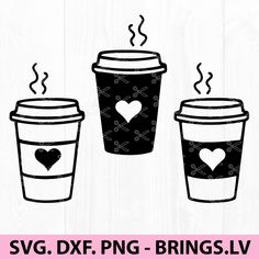 coffee cups with hearts svg dxf