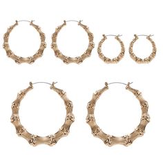 PRICES MAY VARY. 3 Pairs of Bamboo Hoop Earrings. Made of 14kt Gold Plated Brass Based Metal and Lead free, Nickel Free. Size: Big size: 6.5cm/2.56inch, medium size: 5cm/1.97inch, small size: 3.4cm/1.34inch. These earrings are suitable for any occasion, you can wear clothes at will, they will make you more elegant. Pincatch closure making them easy to wear and remove. Occasion - Halloween, Easter, Christmas, Birthday and Other Different Kind of Parties, Show you Personality. Feature： Material: G Big Bamboo, Celebrities Earrings, Bamboo Hoop Earrings, Punk Earrings, Bamboo Earrings, Big Hoop Earrings, Loop Earrings, Hoop Earring Sets, Large Earrings