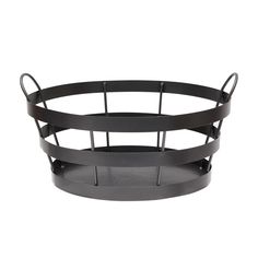 a black metal basket on a white background