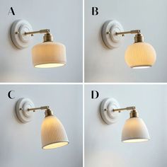 four different views of a wall light with the letters b, c, and d