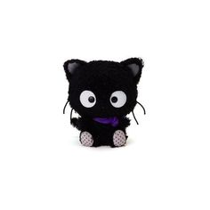 a black cat stuffed animal with big eyes