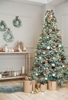 a decorated christmas tree in a living room