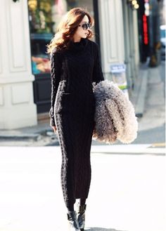 This must be the warmest thing in existence that still looks awesome. Hobble Skirt, Cable Knit Dress, Cable Knit Sweater Dress, Sammy Dress, Long Sleeve Sweater Dress, Sweater Dress Women, Mini Sweater Dress, Wool Dress, Chic Woman