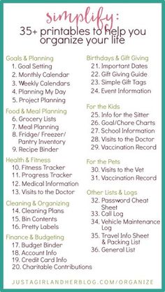 a printable list for organizing and organizing with the words simply organized in pink, green and