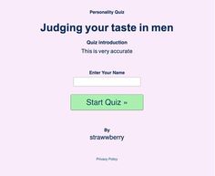 a screen shot of the quiz game, judging your taste in men with answers below