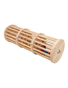 three wooden pegs with colored markers in them