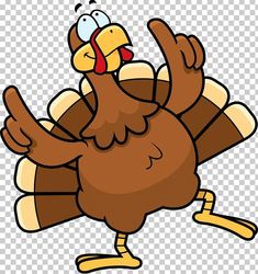 a cartoon turkey with its arms spread out