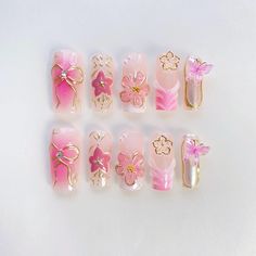 Fairy nails/wedding nails/party nails/Spring nails/Dreamy nails/3D Chrome nails/custom nails,long nails,short Coffin Nails,long almond nails,short almond nails,Spring Nails,summer Nails,fall nails,fake nails,kawaii nails,gyaru nails,false nails,cute nails,christmas nails,chrome nails,Stiletto Nail,Princess nails, Elegant nails,Trendy nails 🌸About the product  1.Each set include 10 nails of 100% handmade  2. Cuticle stick 3. Nail file 4. Jelly glue set 5. Packaging storage box 🌸Material: Acrylic 🌸How to measure the size？ 1. Measure the bare nails without nail polish 2. Use a tape measure to measure the widest part of the nail 3. Align the scale to the left edge of the nail, close to the curvature of the nail arc 4. Align the scale to the right edge of the nail, close to the curvature of Square Nails Butterfly, 3d Floral Nails, Nails Long Square, Nails Bow, Nails Butterfly, Princess Nails, Nails Birthday, Pink Press On Nails, Long Almond Nails