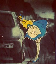 an old photo of a cartoon character standing next to a car