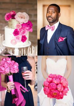 Pink Navy Wedding, Lucky In Love Wedding, Pink And Navy Wedding, Fuschia Wedding, Gala Gowns, Hot Pink Weddings, Pink Wedding Theme, Royal Blue Wedding, Lucky In Love