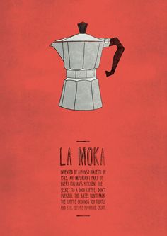 a poster with the words la moka written in black and white on red paper