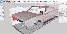 an image of a computer screen with a car in the middle and some wireframes on it
