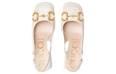 (WMNS) GUCCI Chunky mid-heel slingback with Horsebit 'White' 643892-C9D00-9022 Gucci Horsebit Shoes, Shoes Chunky, Gucci Horsebit, Chunky Block Heels, Mid Heel, Block Heels, Gucci, Heels, White