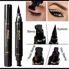 Eyeliner Stamp Liquid Waterproof Double-Headed Easy Wing Eyeliner Wing Stamp Eyeliner, Eyeliner Tool, Make Up Kits, Eyeliner Stamp, Perfect Winged Eyeliner, Eyeliner Hacks, Winged Eyeliner Stamp, Waterproof Eyeliner Pencil, Eyeliner For Beginners