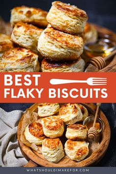 the best flaky biscuits on a wooden plate