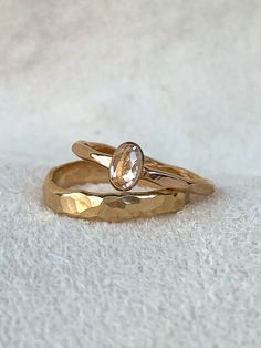 A sparkling white Topaz is set in a handmade 14K Gold Filled or Sterling Silver Ring. Choose any size you would like and stack it up or wear it solo. Set Of Rings, Gold Stacking Rings, April Birthstone Ring, Hammered Band, April Birthstone, Gold Ring Stack, Handmade Gold