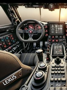 the cockpit of an airplane is shown with many controls and dashboards on it's sides