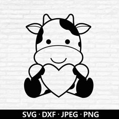 a black and white cow holding a heart svg dxf eps png