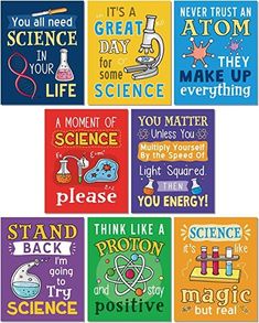 a set of six magnets with different sayings on each one and an image of science