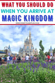 the magic kingdom castle with text overlay that says what you should do when you arrive at magic kingdom