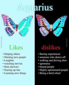 two different types of butterflies with the words aquarius and distilikes on them