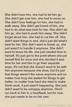 a poem written in black and white on paper with the words she didn't love him, she had to let him go