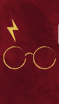 harry potter glasses with lightning bolt drawn on the bottom and red background, in yellow