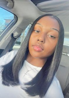 Middle Part Shoulder Length Hair Weave, Silk Press Aesthetics, Slik Press With Natural Hair, Face Framing Layers Silk Press, Long Bob Middle Part Straight, Jet Black Hair Black Women Natural, Long Bob Silk Press, Mid Length Silk Press, Silk Press Natural Hair Straight