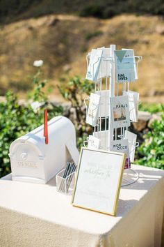 a table topped with lots of white items