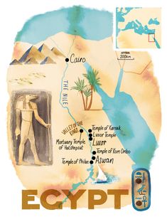 an egyptian map with the names of egypt and other places to see it in color