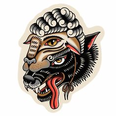 an animal with horns on it's head is shown in this tattoo style design