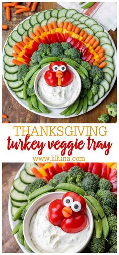 this thanksgiving turkey veggie tray is perfect for the kids to make