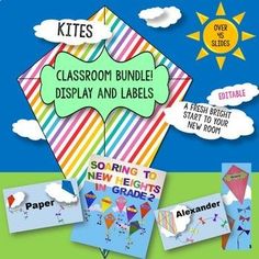 the kites classroom bundle includes display and labels for each student's new item