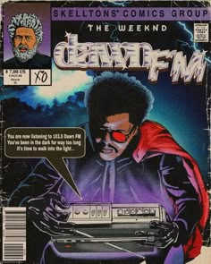 an old comic book cover with a man holding a boombox in front of him